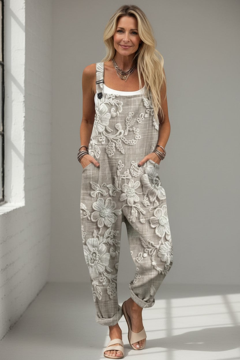 Mirta | Overalls Beige Blomsterblonde Lin Afslappet til Kvinder