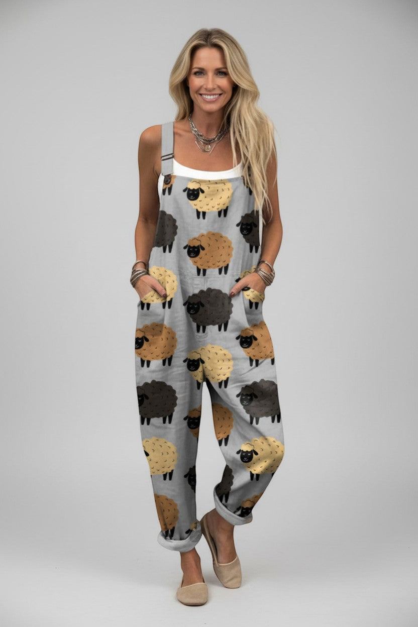 Nadège | Overalls Grå Fårprint Afslappet Jumpsuit til Kvinder