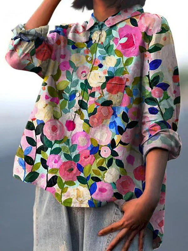 Rosalind | Skjorte Blomstret Lin Oversized Knapper til Kvinder