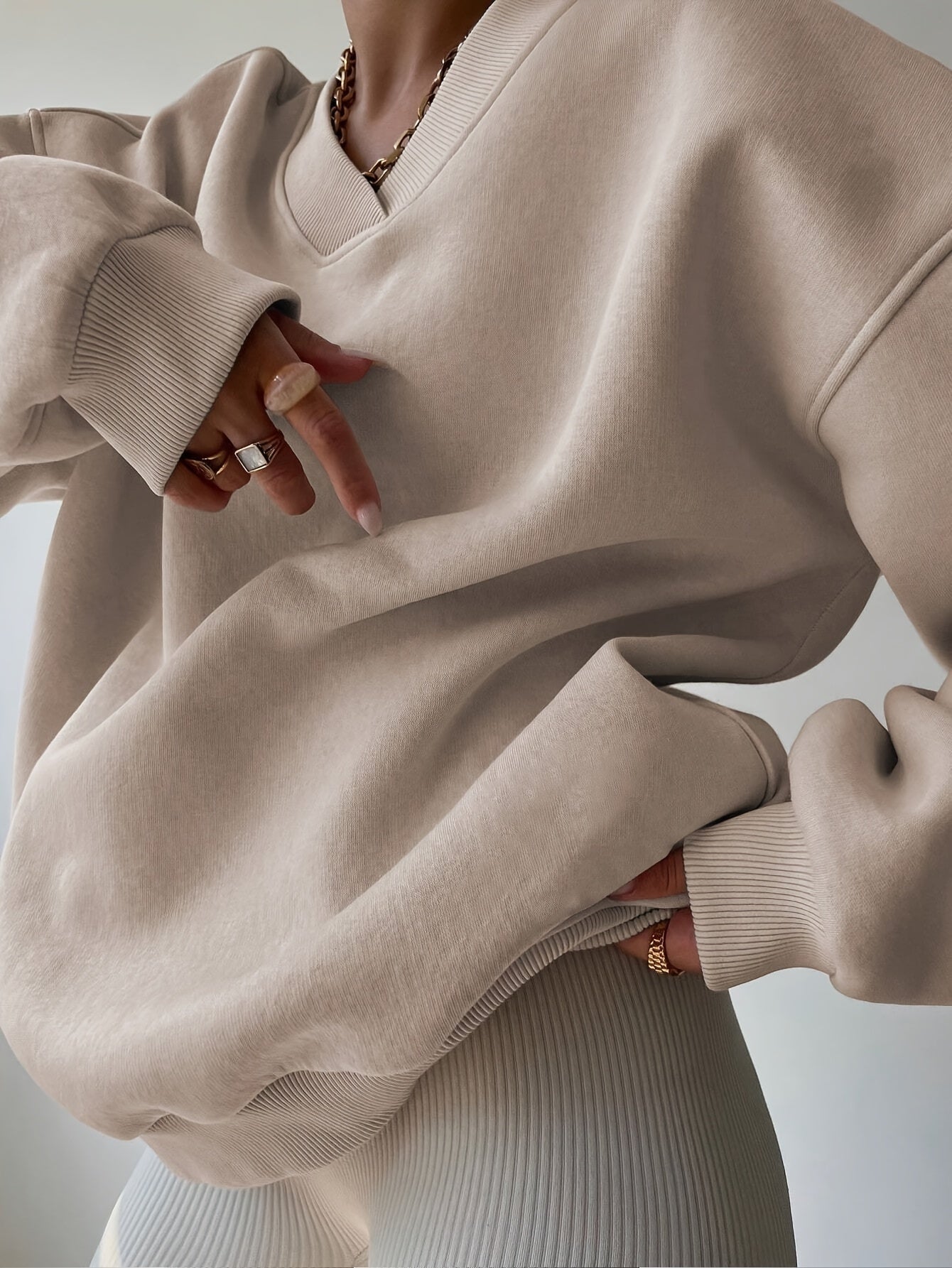Nikoline | Sweatshirt Beige Halv Lynlås Oversize til Kvinder