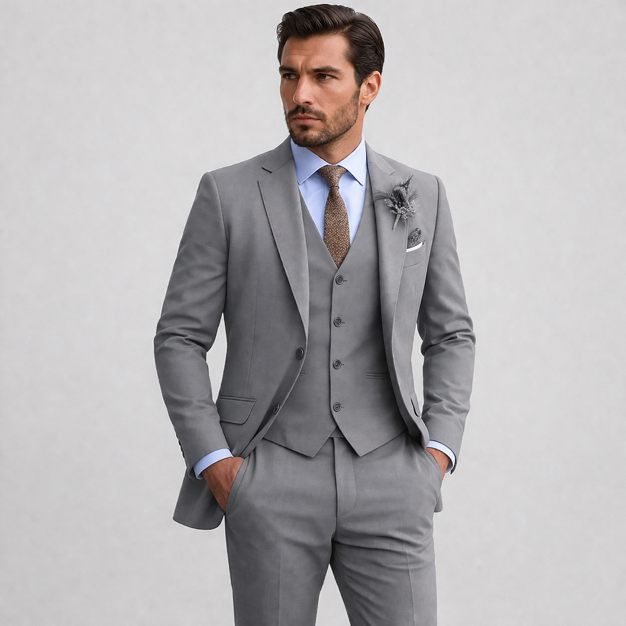 Roar | Tre-Delt Herredragt Sandbeige Hør Slim Fit med Vest til Mænd