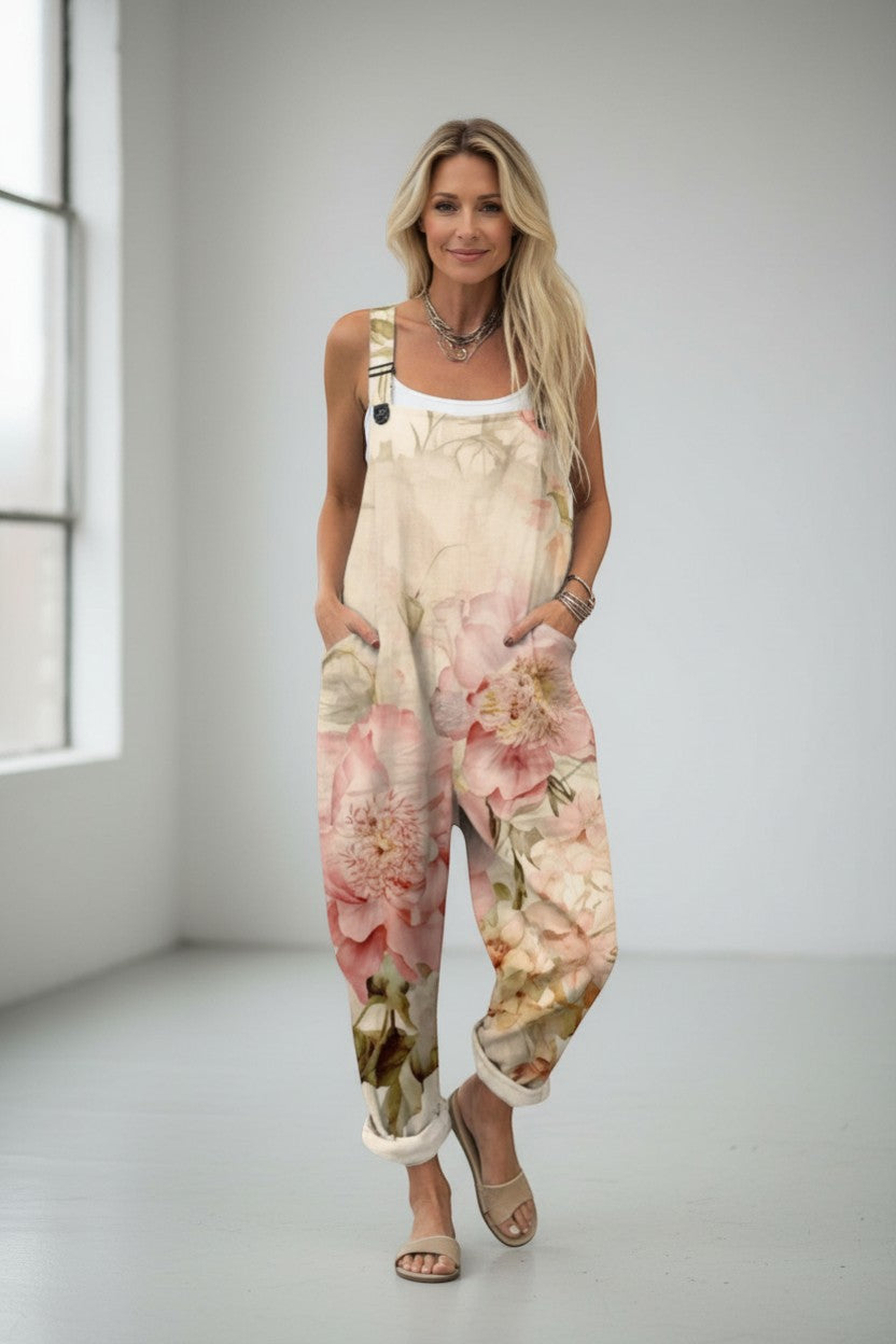 Ginevra | Jumpsuit Blomstret Cremefarvet Lin Seler til Kvinder