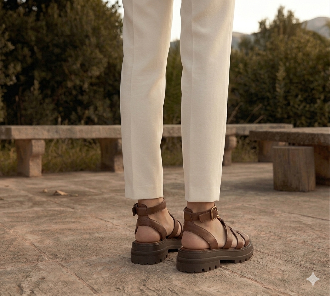 Graziella | Gladiator sandals Dark brown Leather Chunky sole for Women