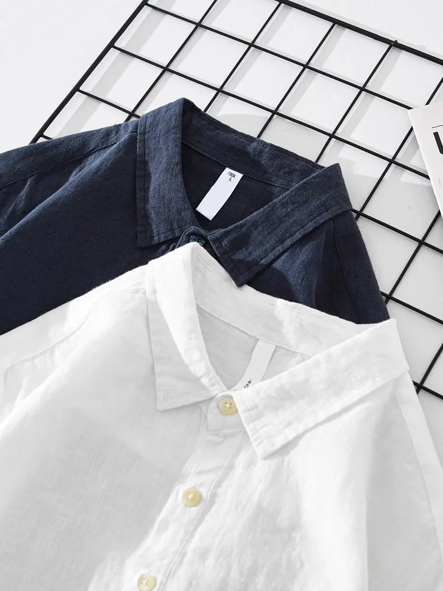 Elias | Popover Skjorte Marineblå Bomuld-Hør Oversized til Mænd