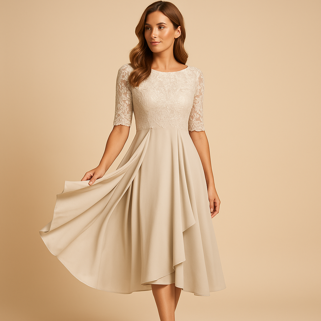 Isaline | Midi Festkjole Lilla Blonde Chiffon A-linje til Kvinder