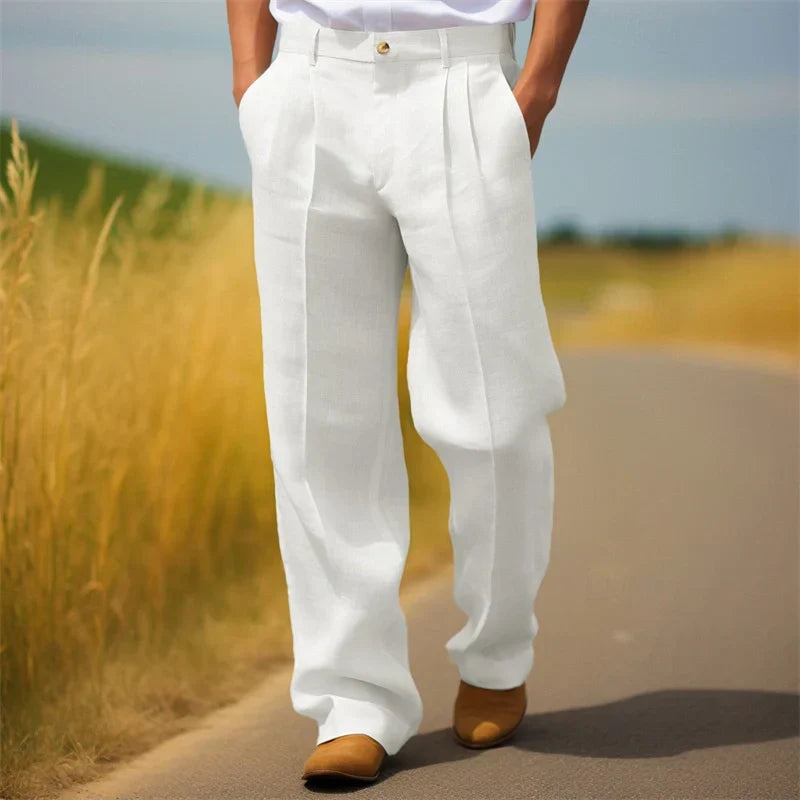 Oliver | Herrebukser Beige Hør-Look Plisserede Relaxed Fit til Mænd