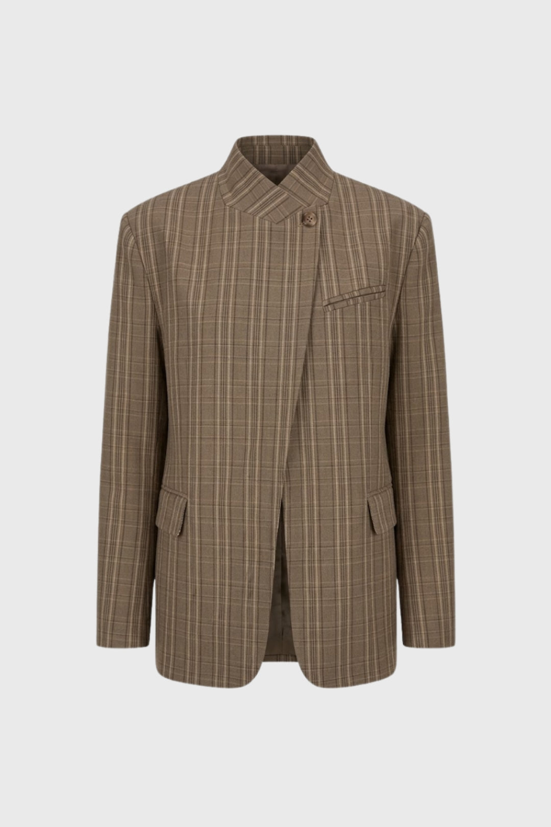 Viveca | Blazer Beige Ternet Uldlook Asymmetrisk Lukning til Kvinder