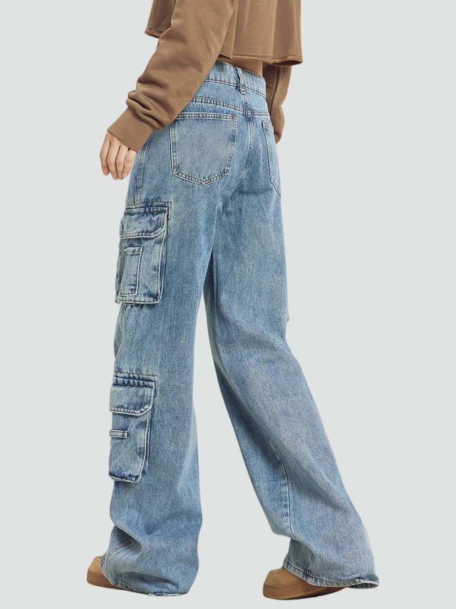 Vittoire | Cargo Jeans Lyseblå Denim Vide Ben til Kvinder