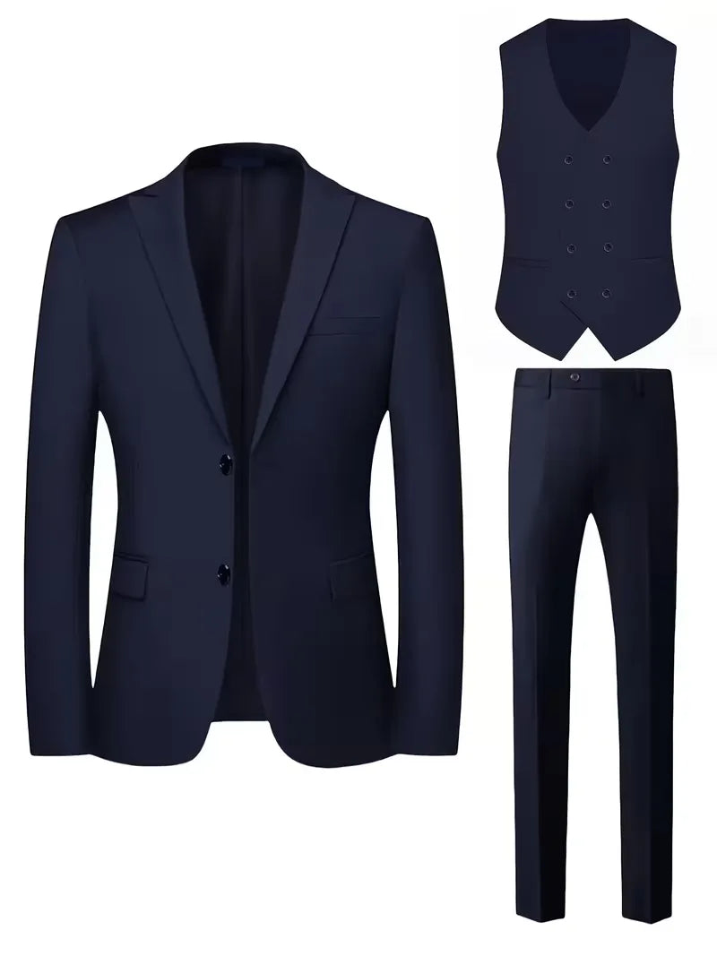 Teodor | Slim Fit Tre-Delt Jakkesæt Sort Blazer Vest Bukser til Mænd