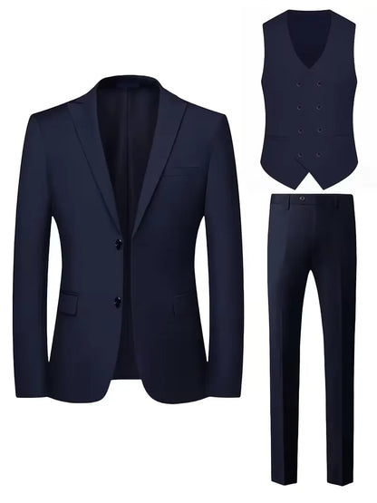 Teodor | Slim Fit Tre-Delt Jakkesæt Sort Blazer Vest Bukser til Mænd