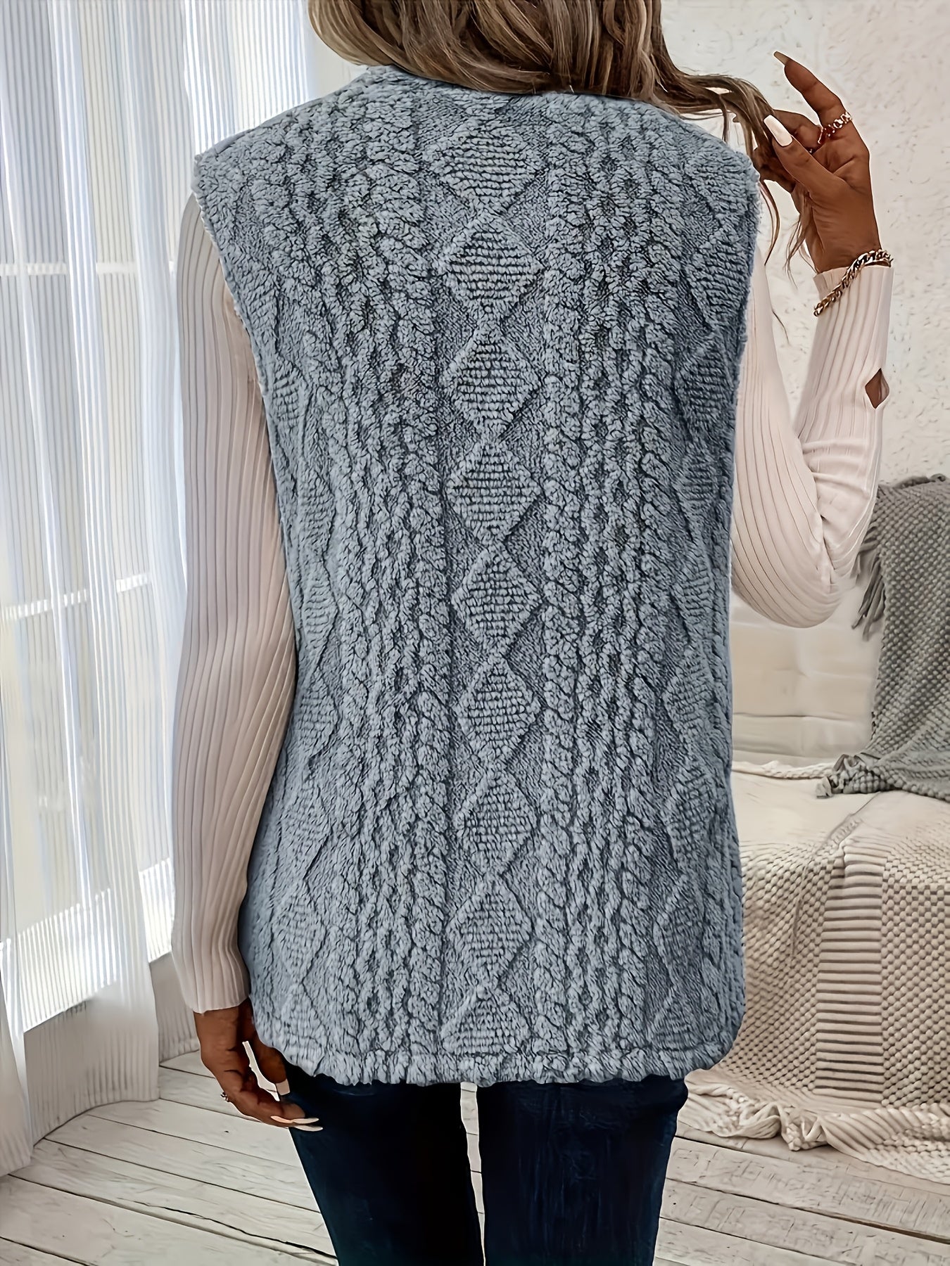 Helle | Vest Sandfarvet Teddyfleece Ærmeløs til Kvinder
