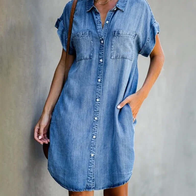 Daria | Denimkjole Lyseblå Denim Skjortekjole til Kvinder