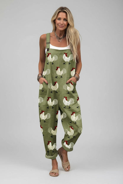 Greta | Overalls Grøn Hane-Print Afslappet til Kvinder