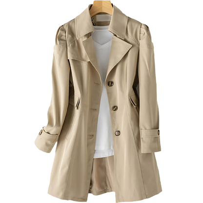 Violanta | Trenchcoat Beige Enkeltknappet Midi til Kvinder