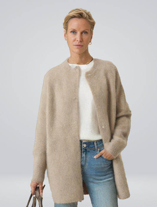 Nynne | Long Mohair Cardigan with Round Neck for Women