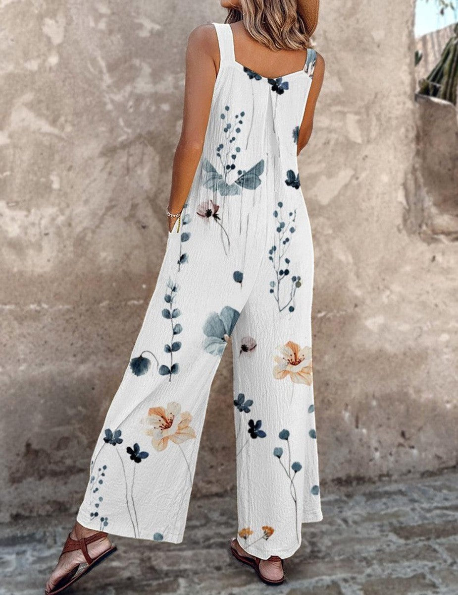 Romilda | Overalls Sort Blomsterprint Vide Ben til Kvinder