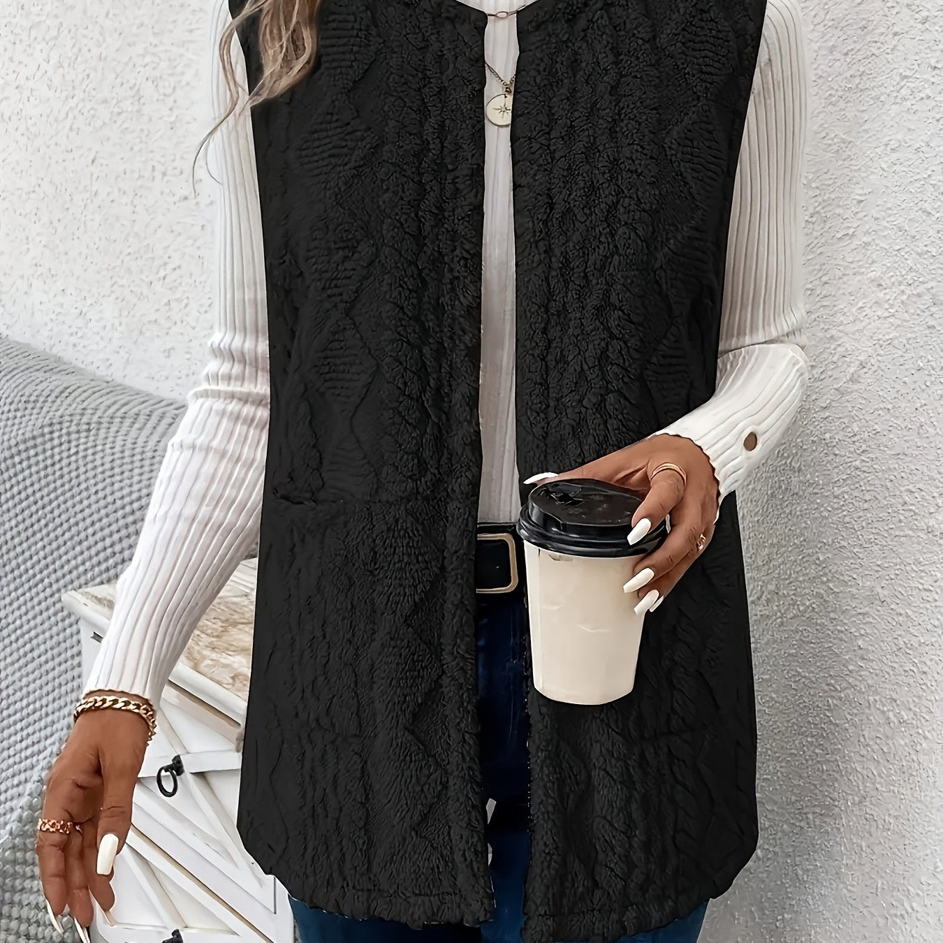 Helle | Vest Sandfarvet Teddyfleece Ærmeløs til Kvinder
