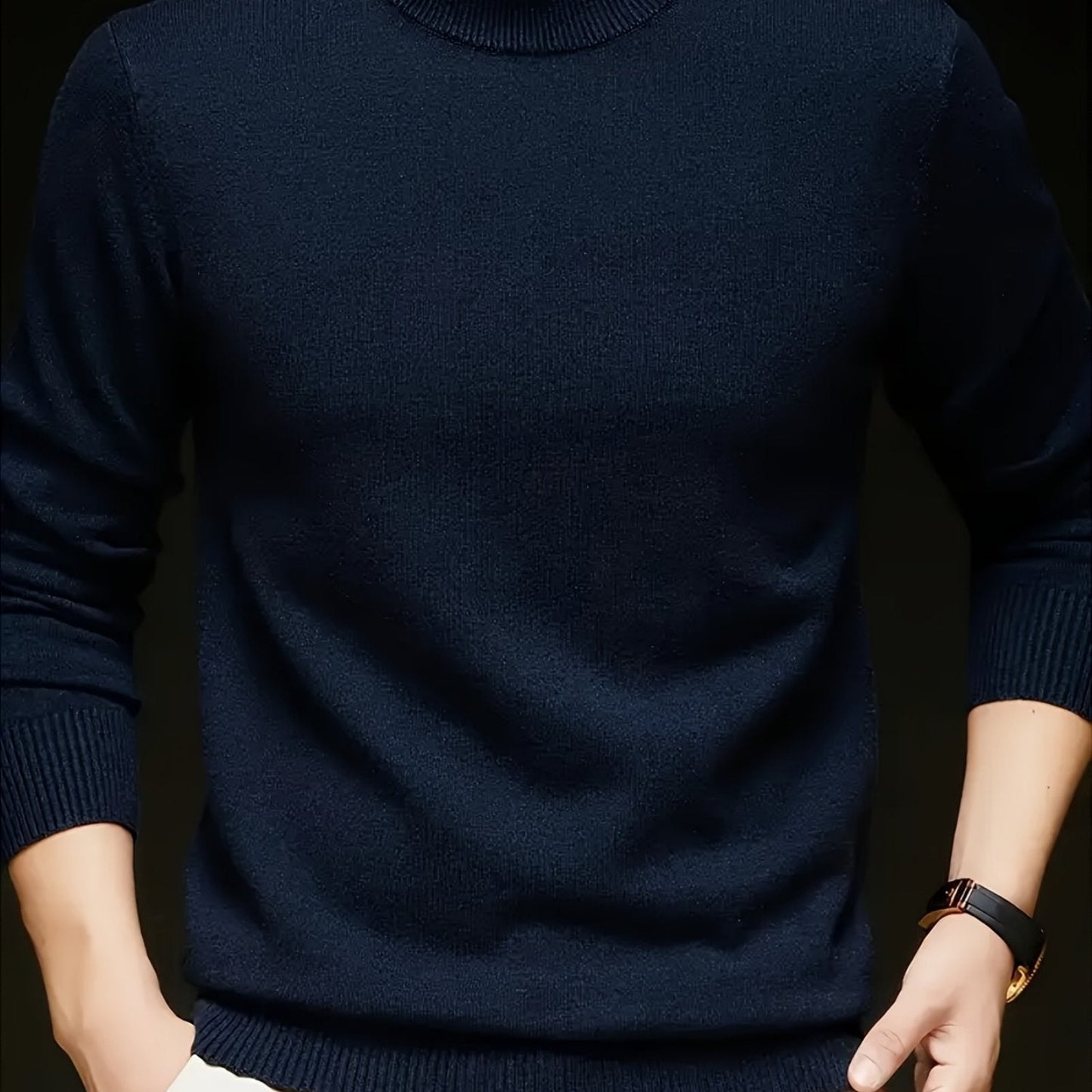 Noah | Strikbluse Beige Uld Høj Hals Slim Fit til Mænd