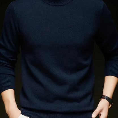 Noah | Strikbluse Beige Uld Høj Hals Slim Fit til Mænd