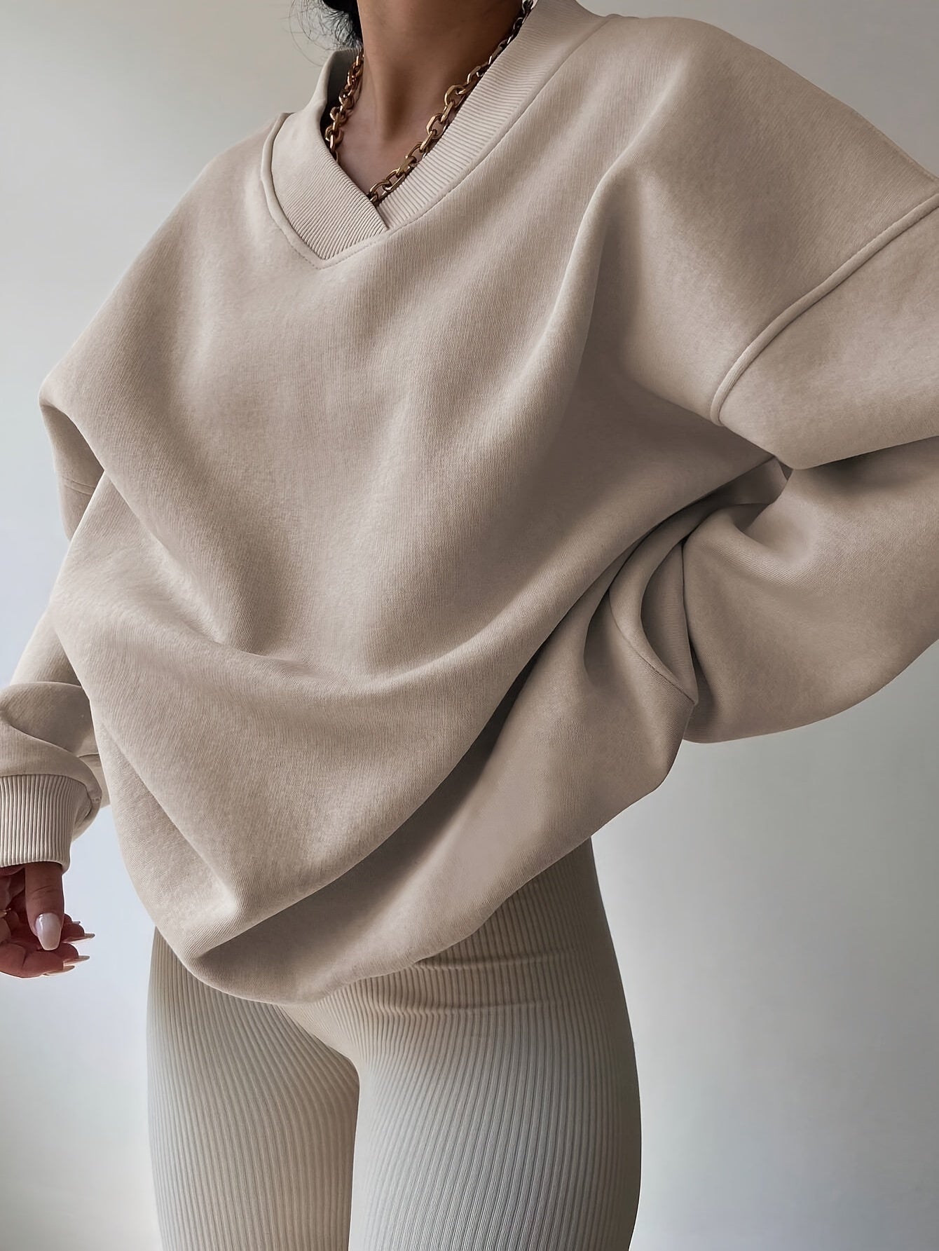 Nikoline | Sweatshirt Beige Halv Lynlås Oversize til Kvinder