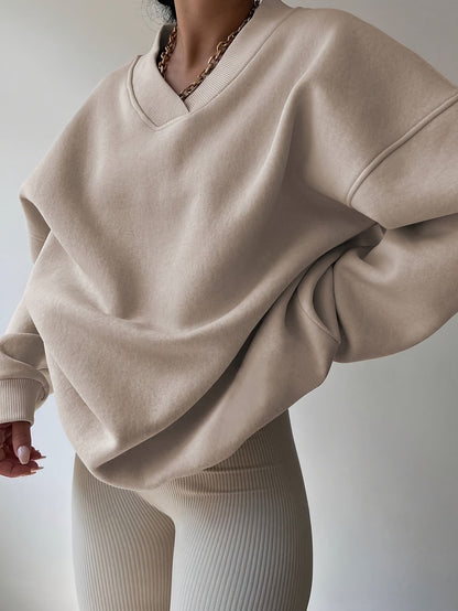 Nikoline | Sweatshirt Beige Halv Lynlås Oversize til Kvinder