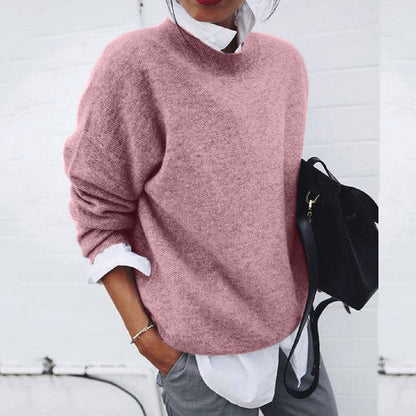 Brigida | Sweater Rosa Strik Rund Hals Langærmet til Kvinder