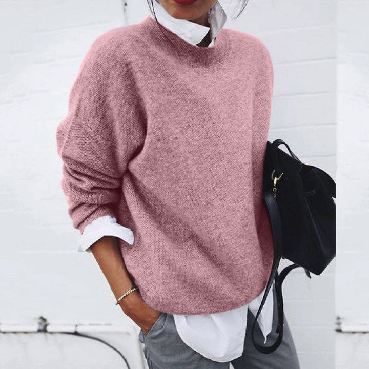 Brigida | Sweater Rosa Strik Rund Hals Langærmet til Kvinder