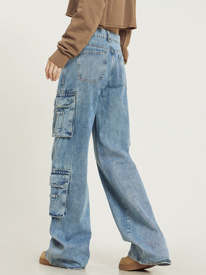 Vittoire | Cargo Jeans Lyseblå Denim Vide Ben til Kvinder