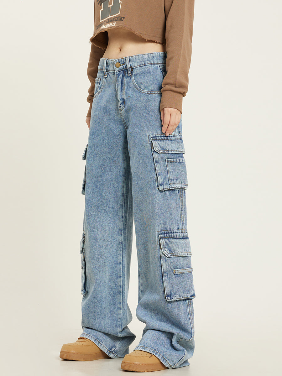 Vittoire | Cargo Jeans Lyseblå Denim Vide Ben til Kvinder
