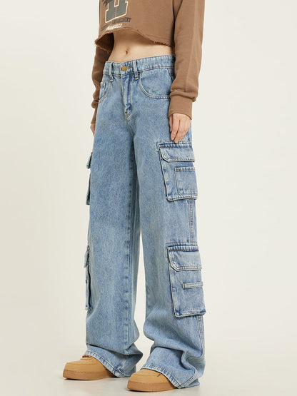 Vittoire | Cargo Jeans Lyseblå Denim Vide Ben til Kvinder