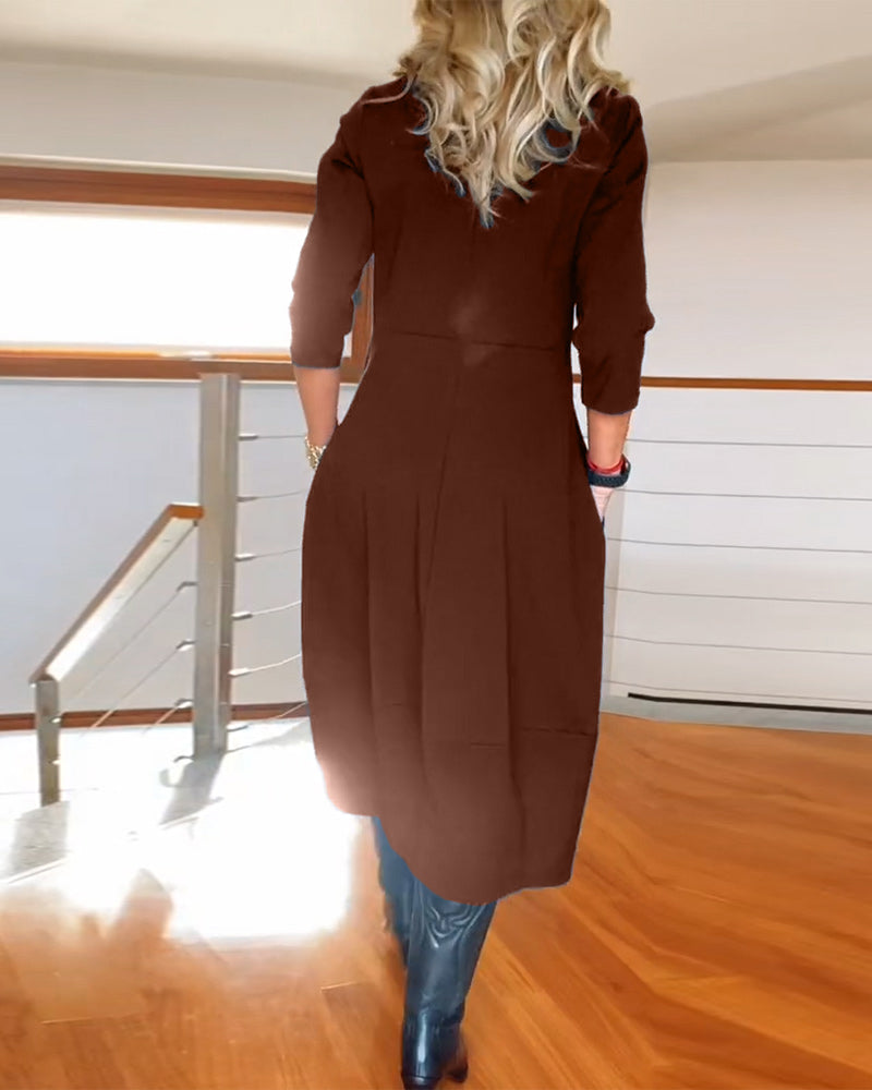 Viveca | Midi Kjole Marineblå Jersey 3/4-ærme med Lommer til Kvinder
