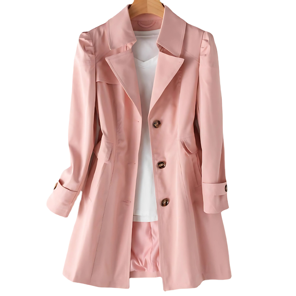 Violanta | Trenchcoat Beige Enkeltknappet Midi til Kvinder