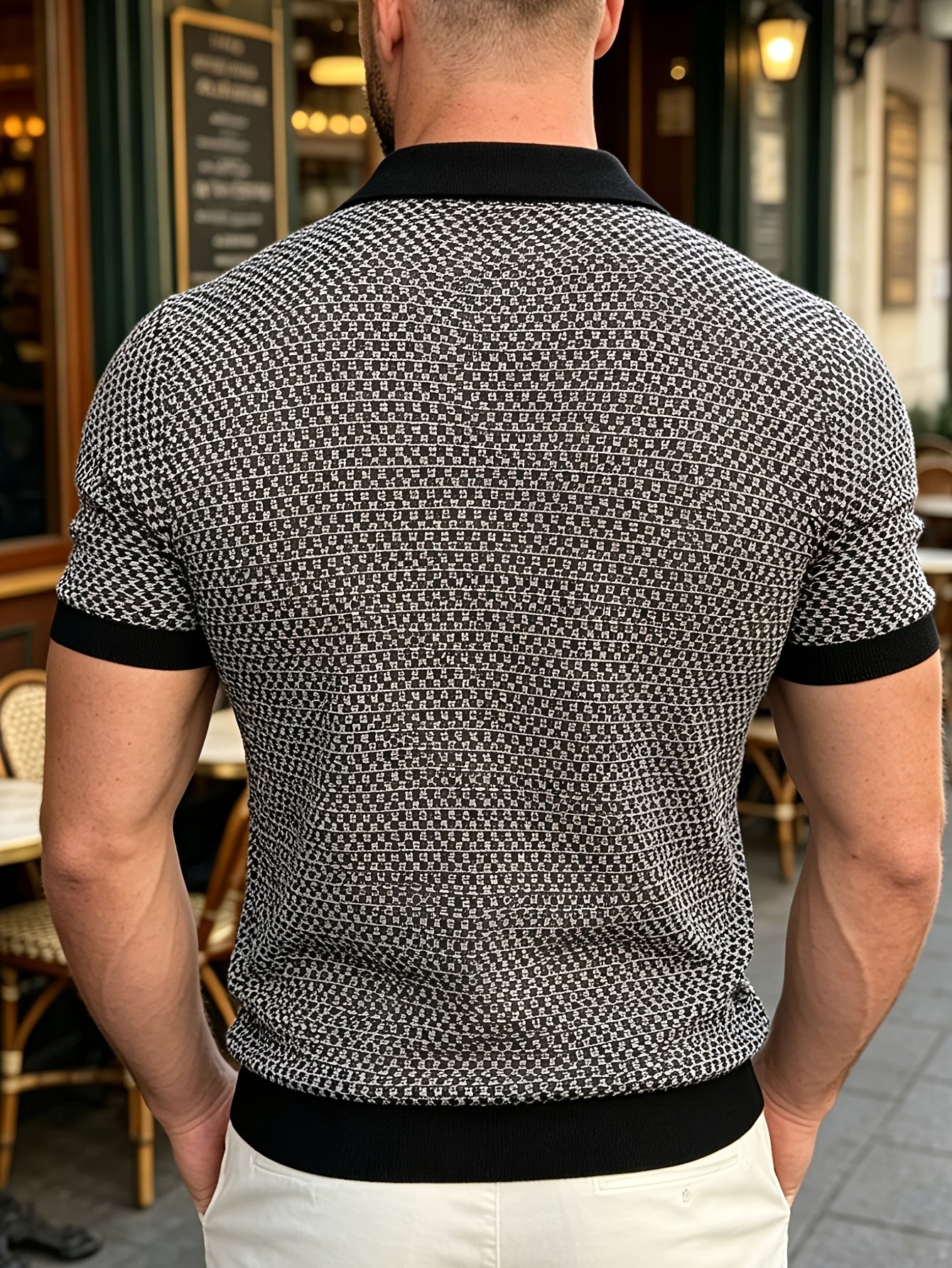 Bo | Strik-Poloshirt Beige Bomuld Ternet Kortærmet til Mænd