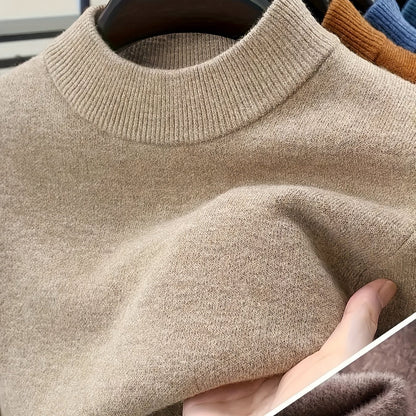 Noah | Strikbluse Beige Uld Høj Hals Slim Fit til Mænd