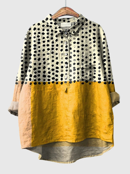 Soledad | Skjorte Creme Gul Prikket Bomuld Colorblock til Kvinder