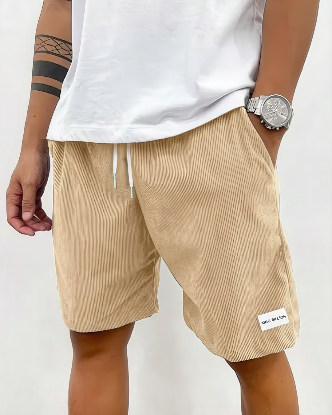 Diego | Shorts Beige Fløjlsrib Afslappet Pasform til Herrer