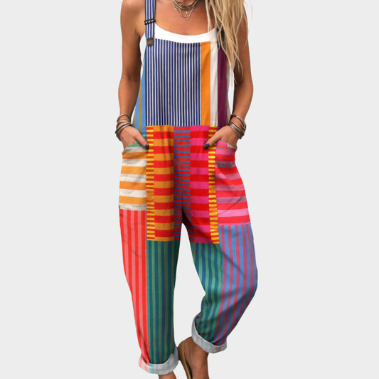 Palma | Overalls Flerfarvet Stribet Patchwork Afslappet til Kvinder