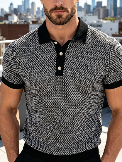 Bo | Strik-Poloshirt Beige Bomuld Ternet Kortærmet til Mænd