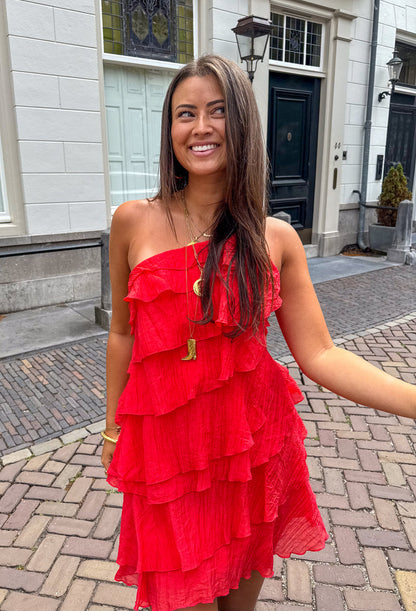 Séverine | Mini Kjole Blå Frynset Stropløs Fest til Kvinder