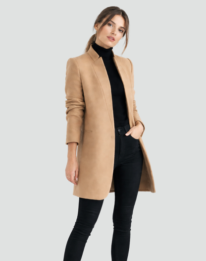 Marcelle | Overcoat Camel Uld Regular Fit Klassisk Snit til Kvinder
