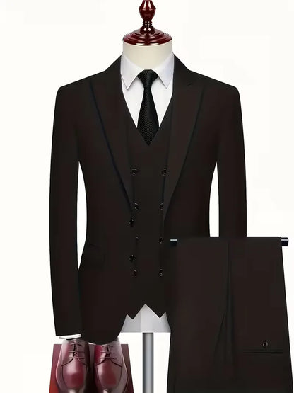 Teodor | Slim Fit Tre-Delt Jakkesæt Sort Blazer Vest Bukser til Mænd