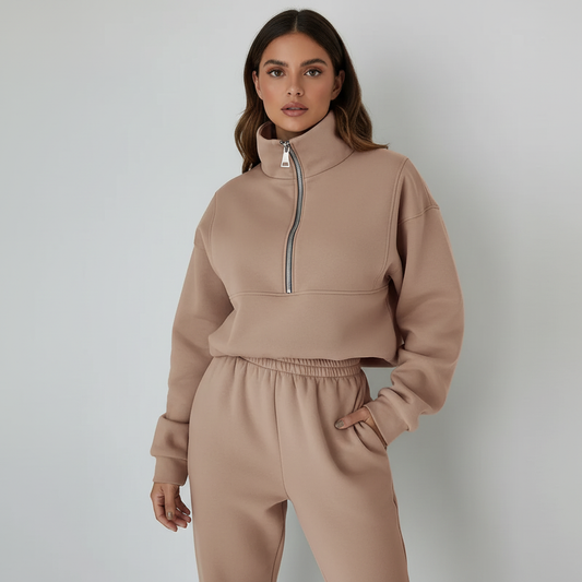 Lupe | Sportstøjssæt Beige Fleece Halvlynlås Afslappet til Kvinder