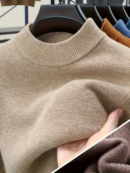 Noah | Strikbluse Beige Uld Høj Hals Slim Fit til Mænd