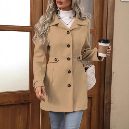 Lorinda | Klassisk Frakke Beige Uld Taljeret Knapper til Kvinder