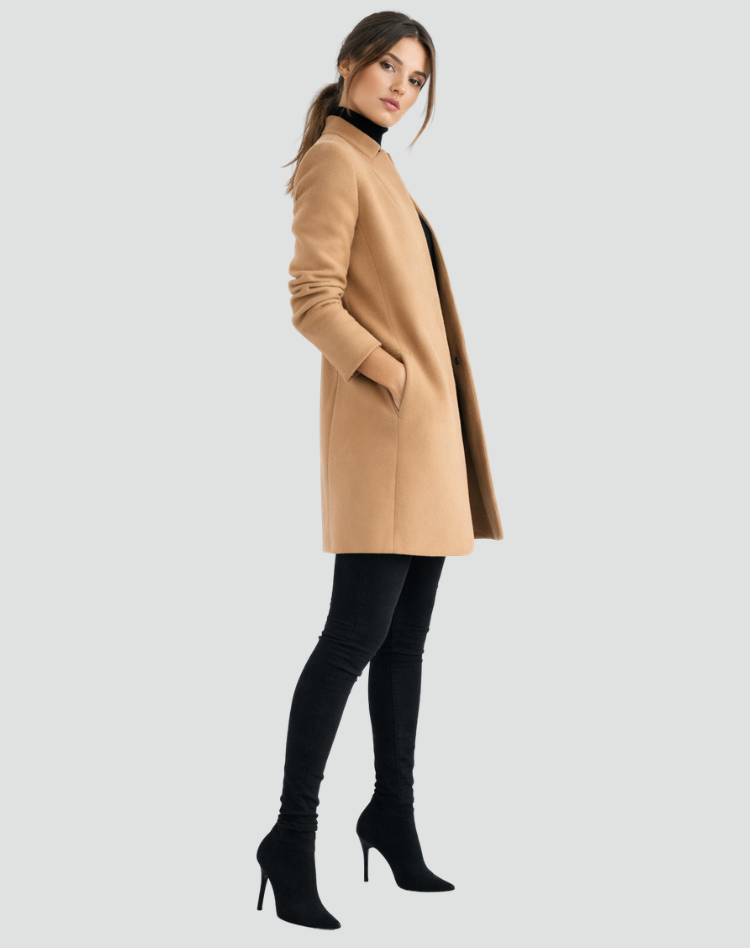 Marcelle | Overcoat Camel Uld Regular Fit Klassisk Snit til Kvinder