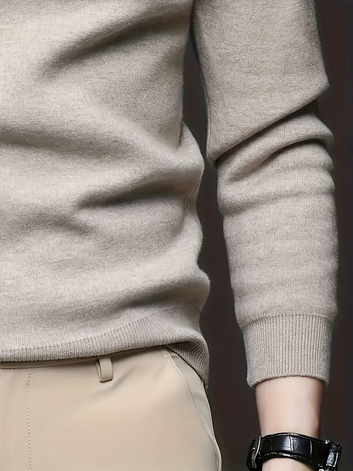 Noah | Strikbluse Beige Uld Høj Hals Slim Fit til Mænd