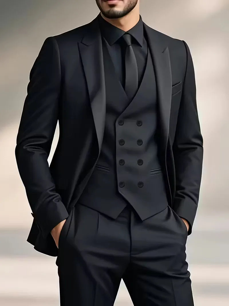 Teodor | Slim Fit Tre-Delt Jakkesæt Sort Blazer Vest Bukser til Mænd