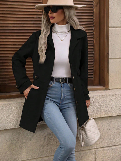 Lorinda | Klassisk Frakke Beige Uld Taljeret Knapper til Kvinder