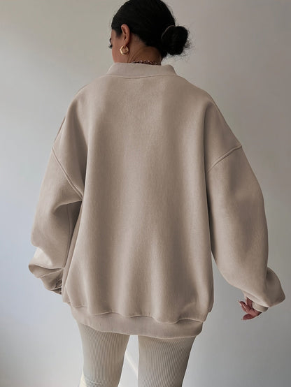Nikoline | Sweatshirt Beige Halv Lynlås Oversize til Kvinder