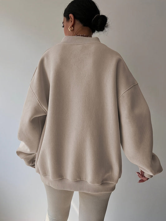 Nikoline | Sweatshirt Beige Halv Lynlås Oversize til Kvinder